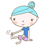 足の指を軽く振るように強く引く　Tug lightly on the toes of the feet to shake.